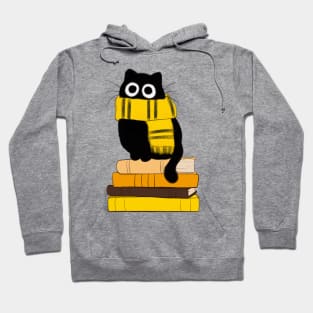 cat with yellow scarf on book stack Hoodie